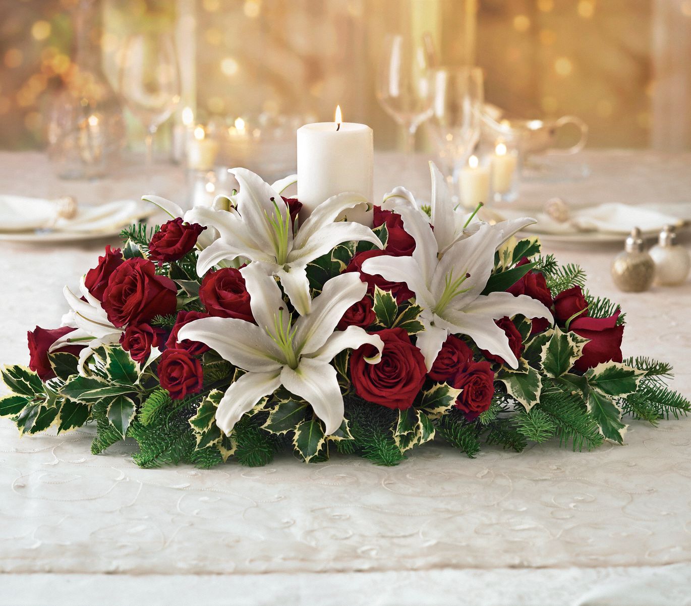Luminous Lilies Christmas Centerpiece with candles