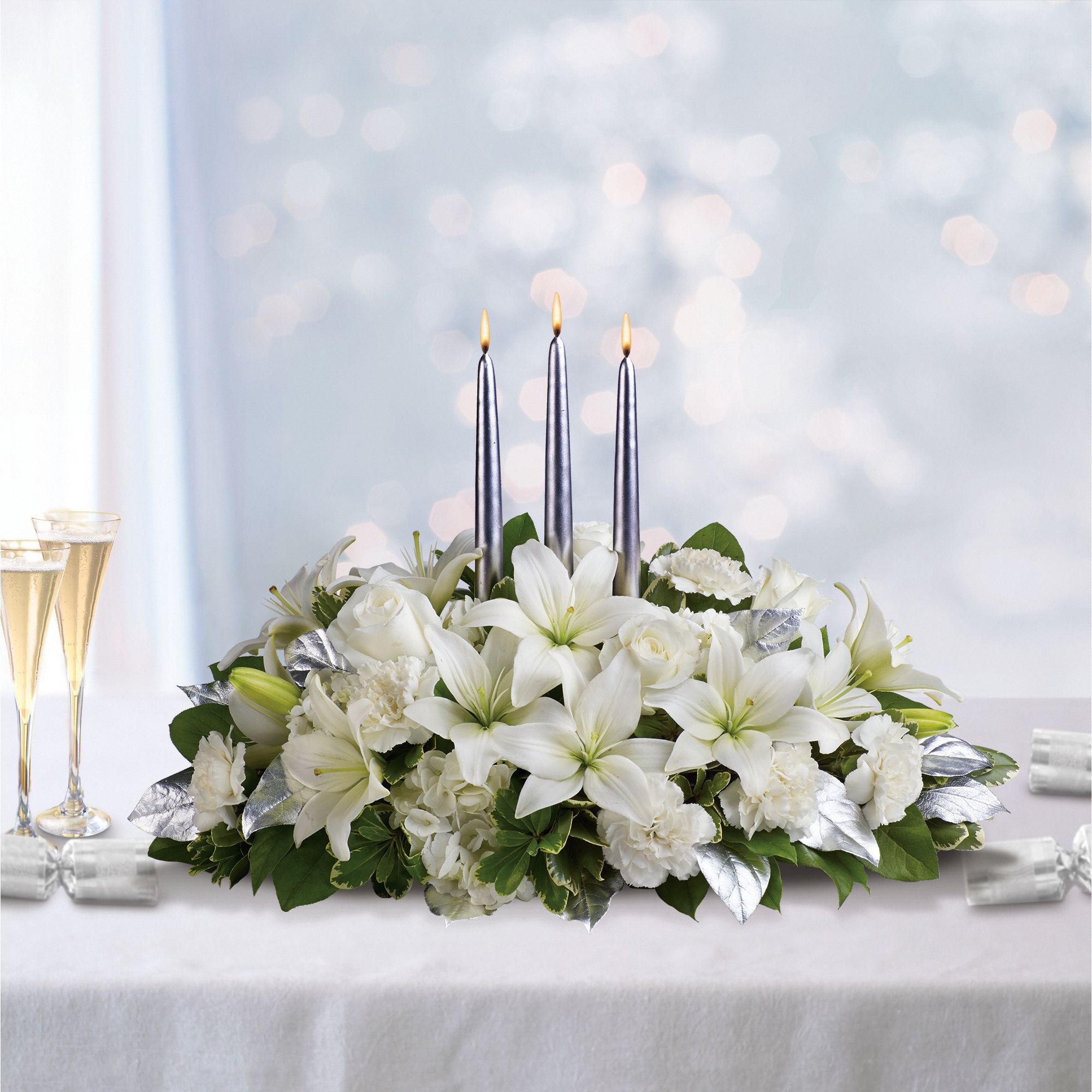 Silver Elegance Centerpiece with candles
