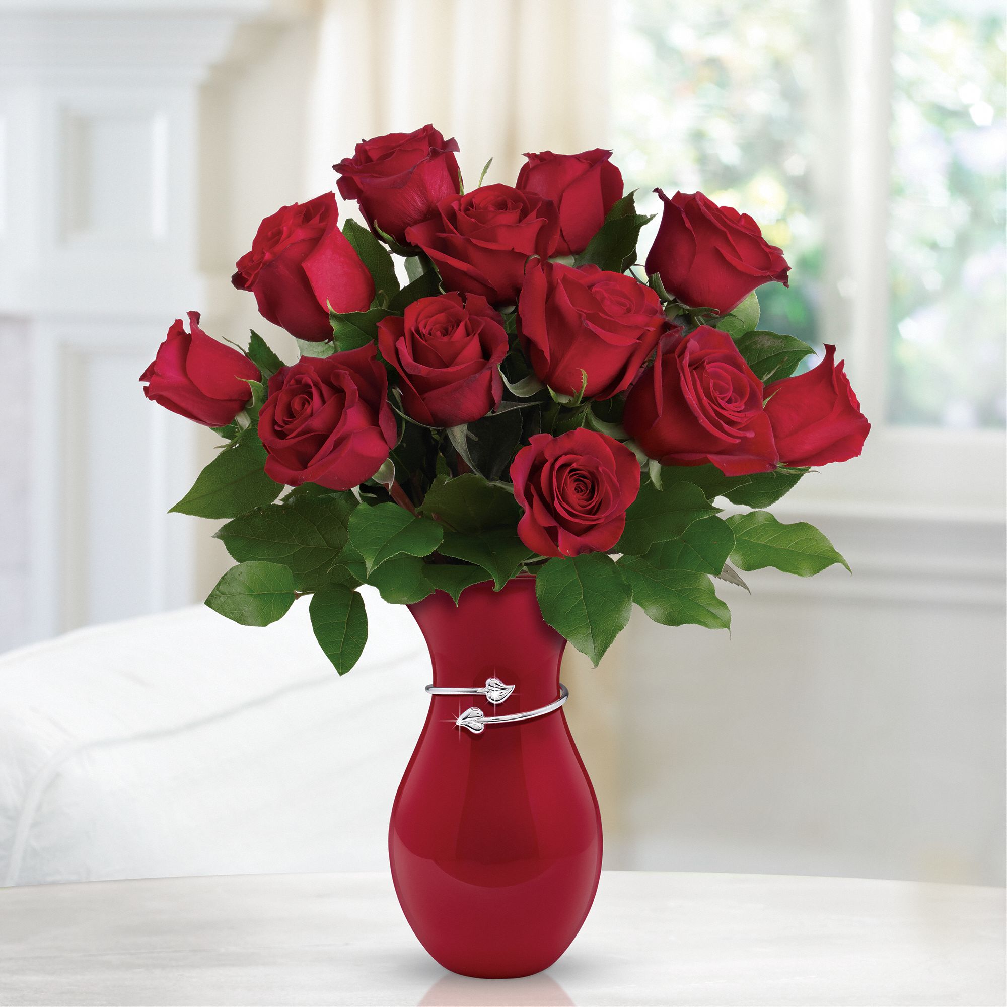 Teleflora's Gift From The Heart Valentine's Bouquet - a dozen red roses in a keepsake vase